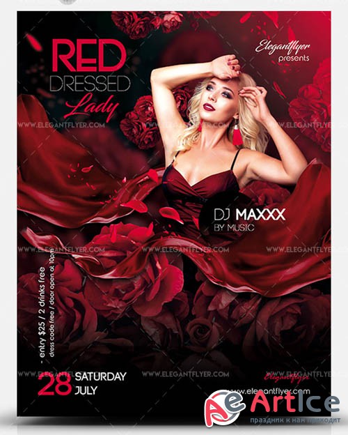 Red Dressed Lady V1 2019 PSD Flyer Template
