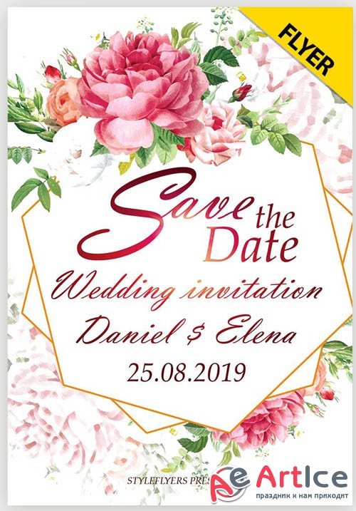 Save the date. Wedding invitation V1 2019 Flyer PSD Template