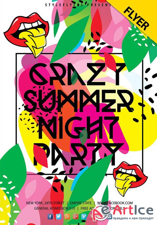 Crazy Summer Night Party V18_07 2019 PSD Flyer Template