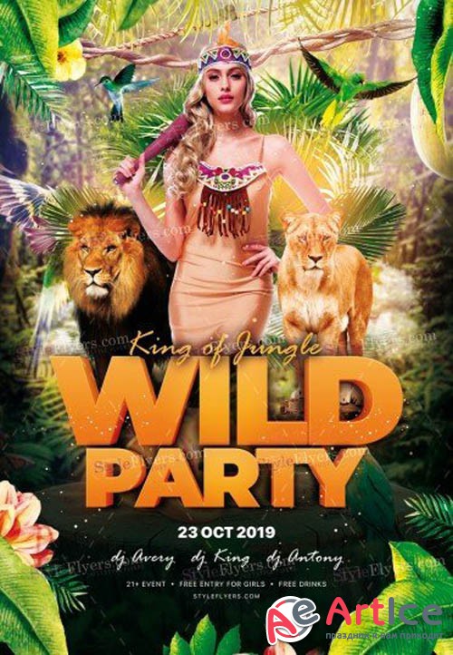 King of jungle Wild Party V2908 2019 PSD Flyer Template