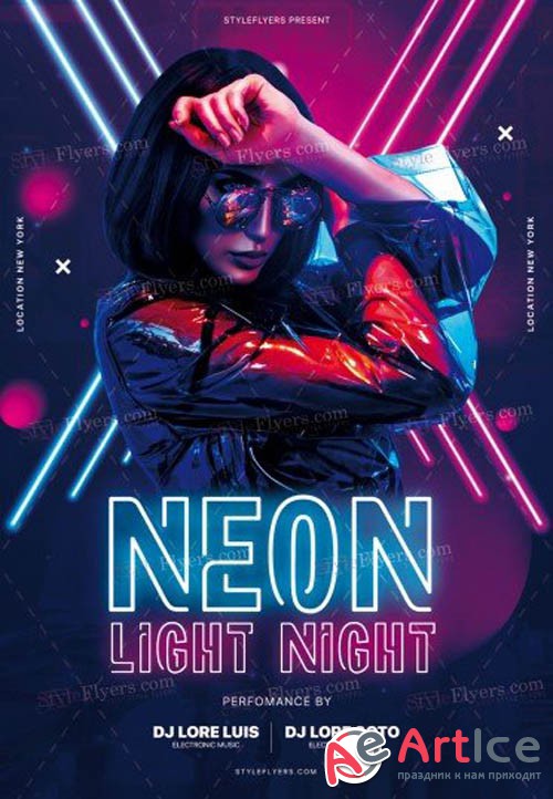 Neon Light Night V0911 2019 PSD Flyer Template