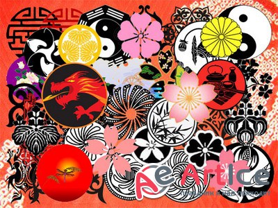 Клипарт Японские орнаменты, гербы и символы 