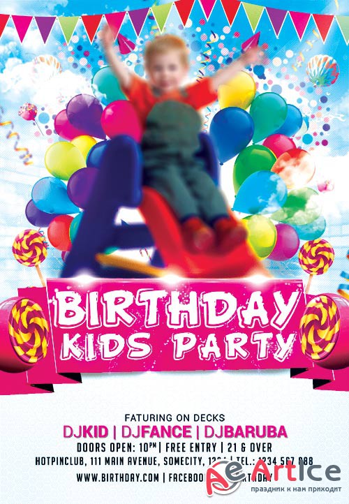 Kids party psd flyer template